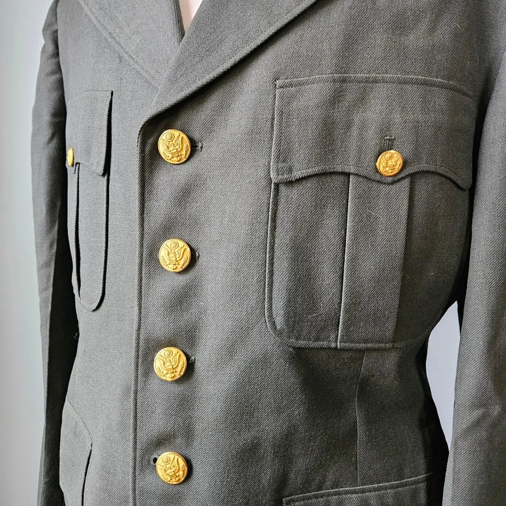 Vtg 1956 US Army Green 44 Wool Serge Dress Uniform Jacket 43R Newell Clothing